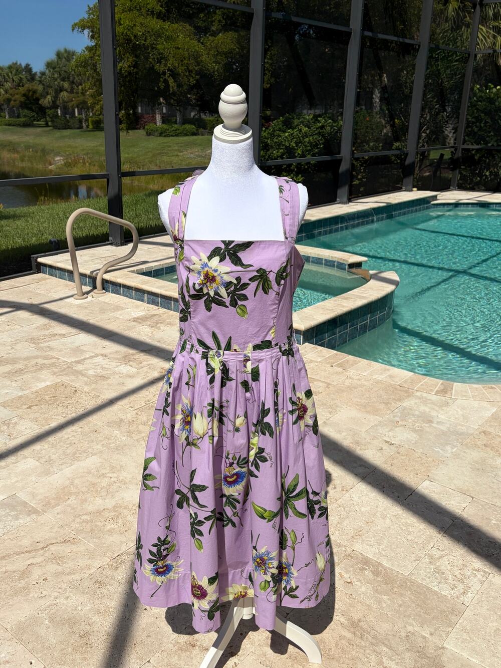 Oscar de la Renta Passion Flower Dress Lavender Purple Floral Midi A-Line